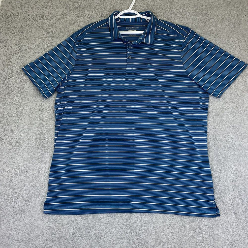 Tommy Bahama Polo Shirt 2XLT 2XL Tall Blue Green Striped Island Zone